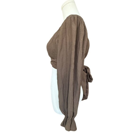Boutique Boho Puff Long Sleeve Tie Wrap Crop Top Sz S Mocha Mousse Indie Sleaze - Picture 3 of 6